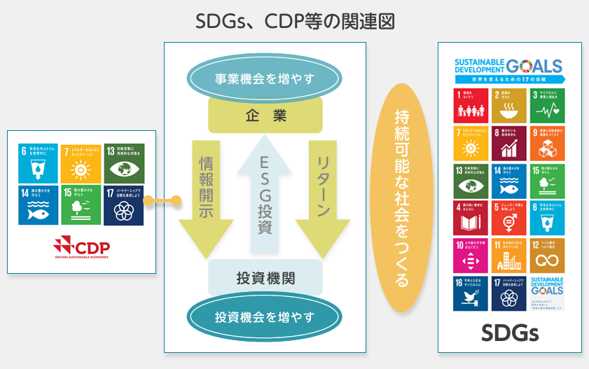 SDGs、CDP等の関連図